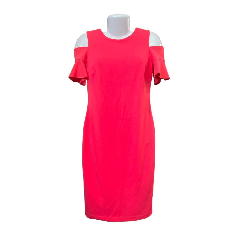 Calvin Klein Women's Rose Pink Cold Shoulder Knee Length Dress Back Zip SZ 4 NWT